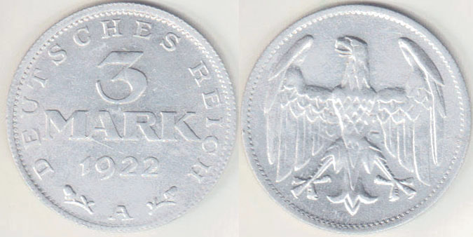 1922 A Germany 3 Mark (EF) A000113